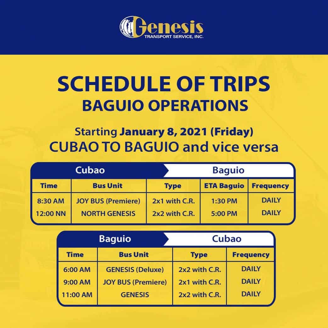 GENESIS TRANSPORT & JOY BUS SCHEDULE 2021: Cubao to Baguio / Baguio to Cubao | The Poor Traveler
