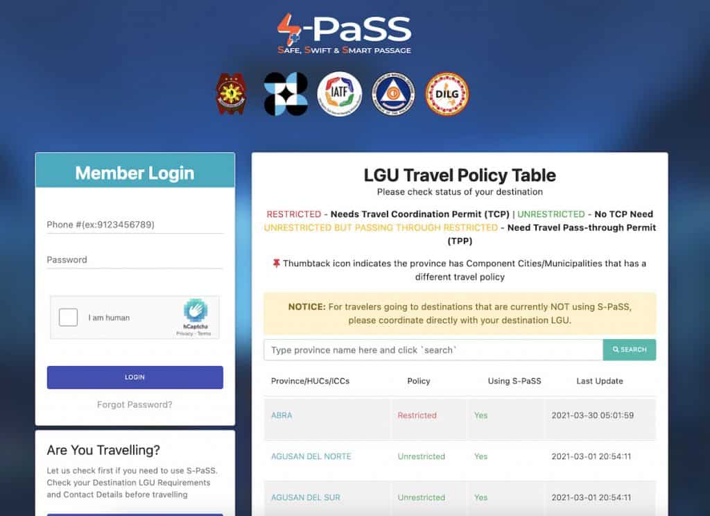s pass for travel registration