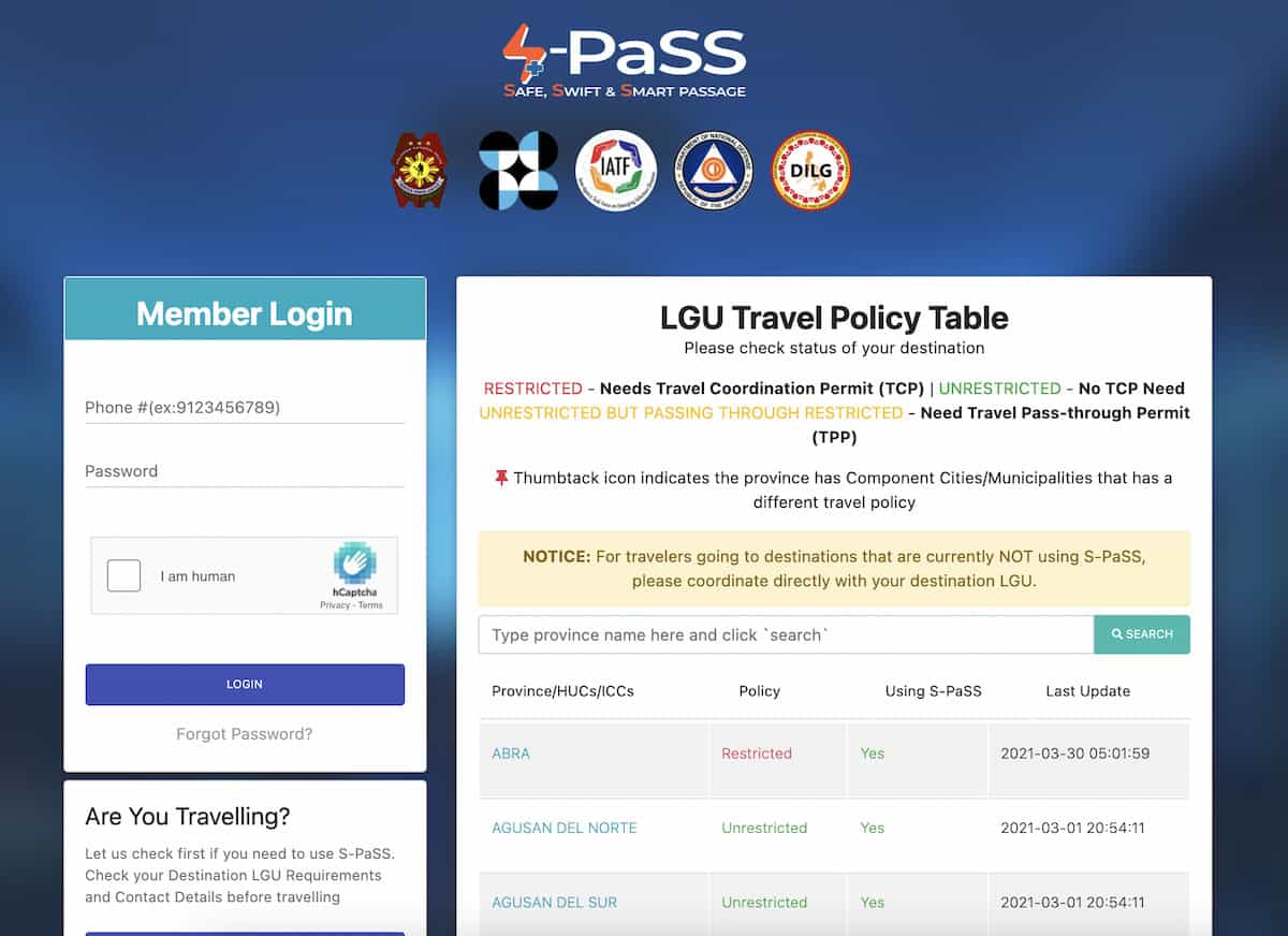 s pass travel requirements