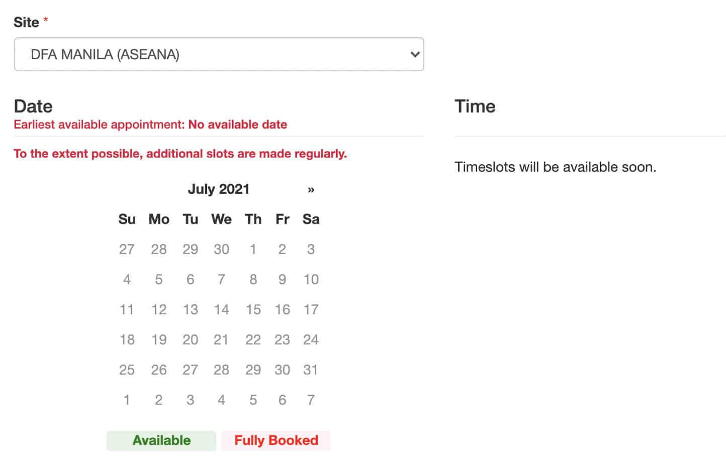 Passport Appointment Calendar