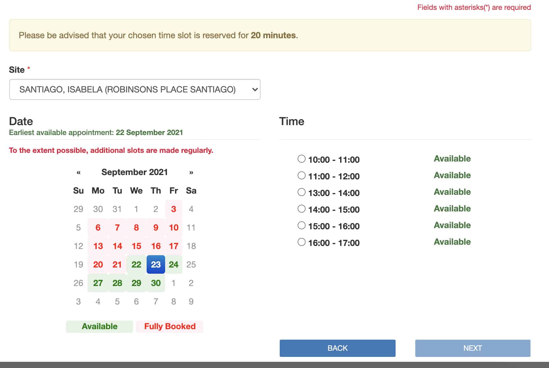 DFA Appointment Calendar