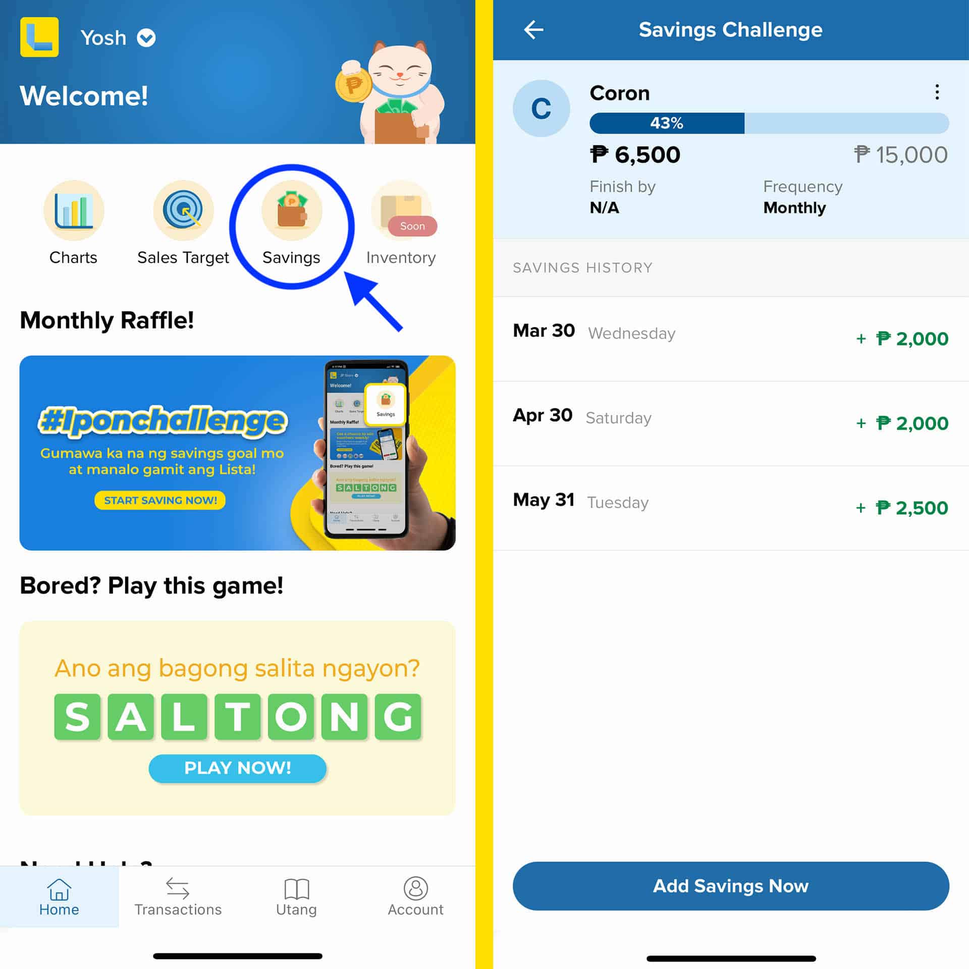 Lista App Savings Feature