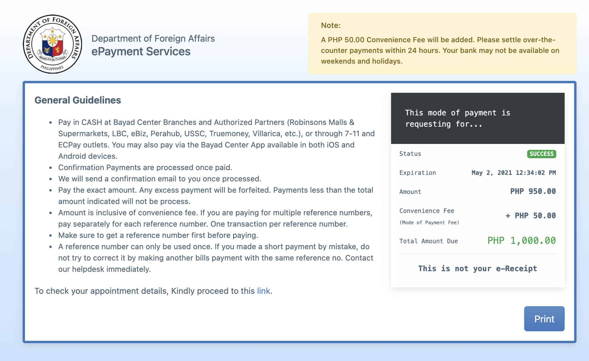 DFA Payment Guidelines