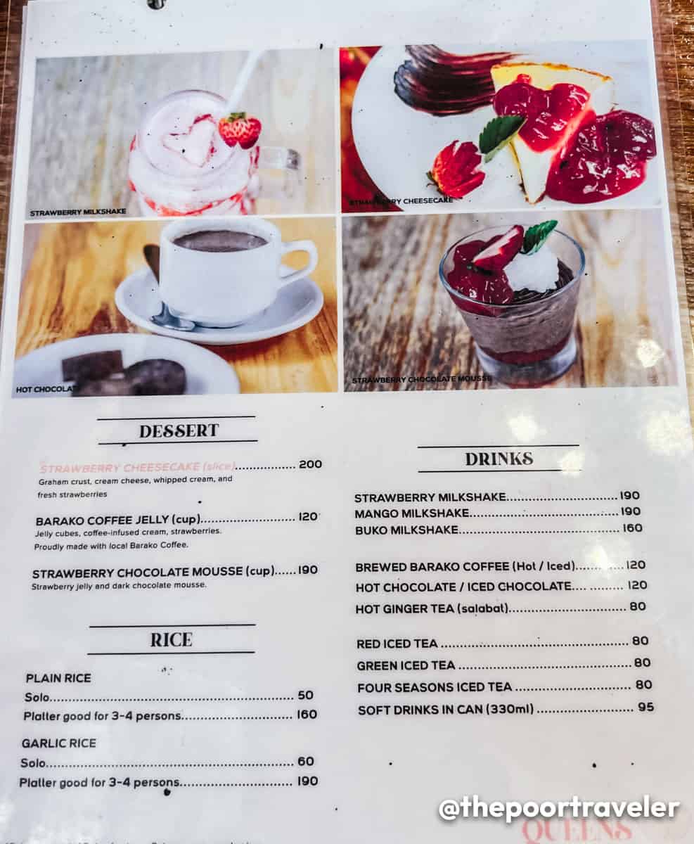 Queens Strawberry Farm Menu Drinks