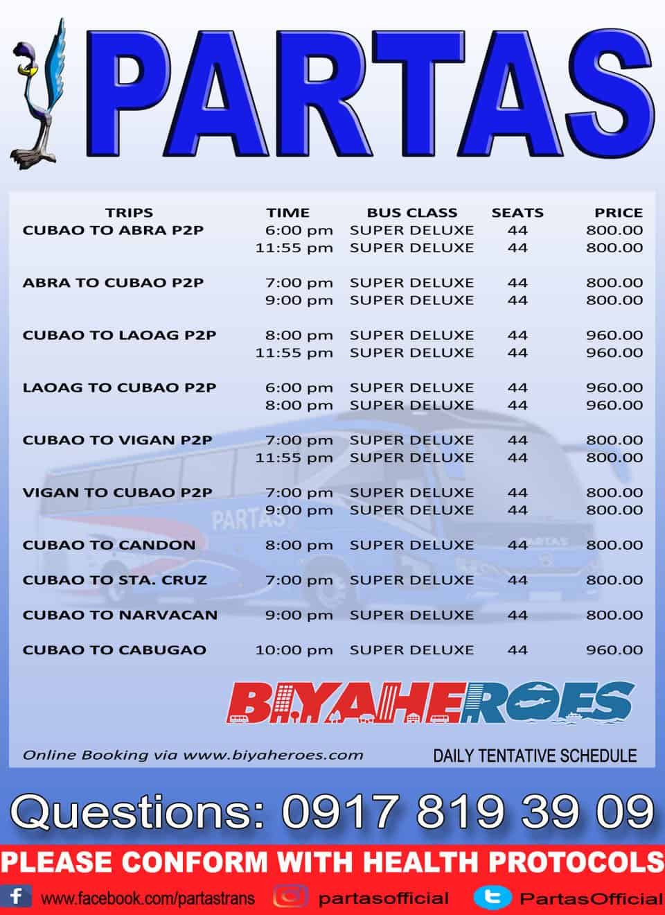 PARTAS 2022 Bus Schedule