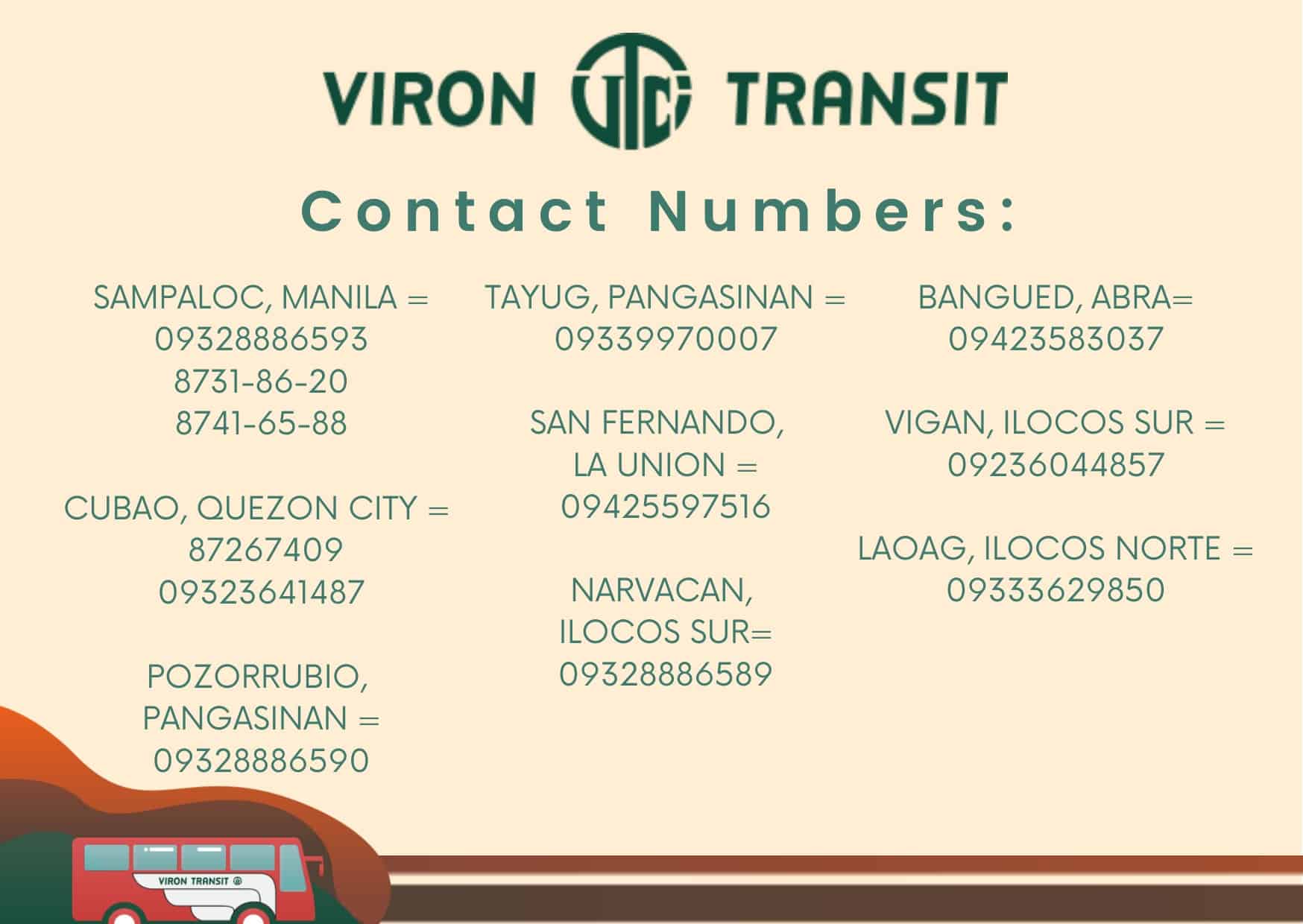 Viron Transit Contact Numbers