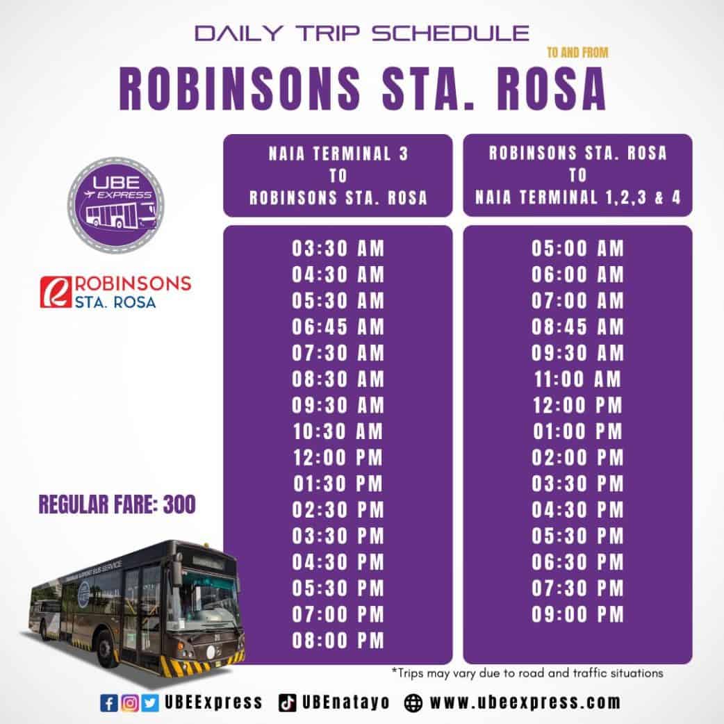 UBE EXPRESS P2P BUS SCHEDULE for NAIA to Cubao, Santa Rosa & Robinsons Manila The Poor