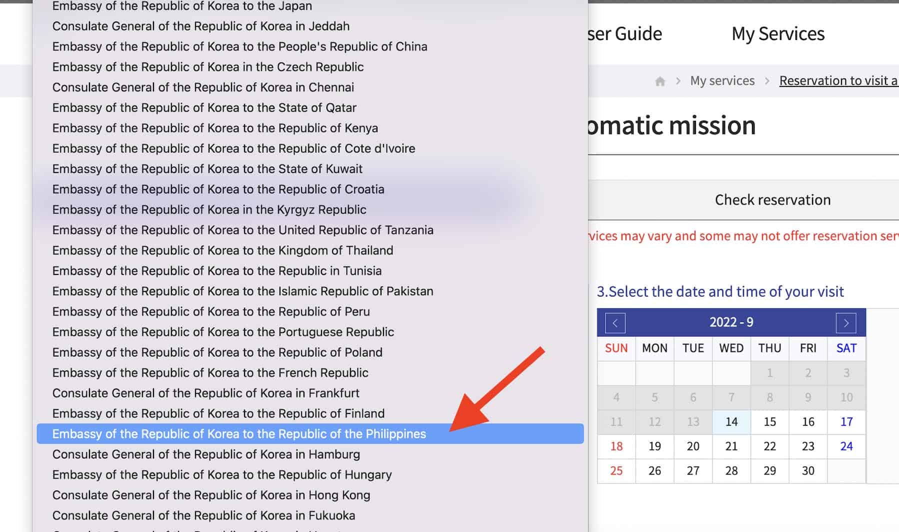 Lista de embajadas coreanas