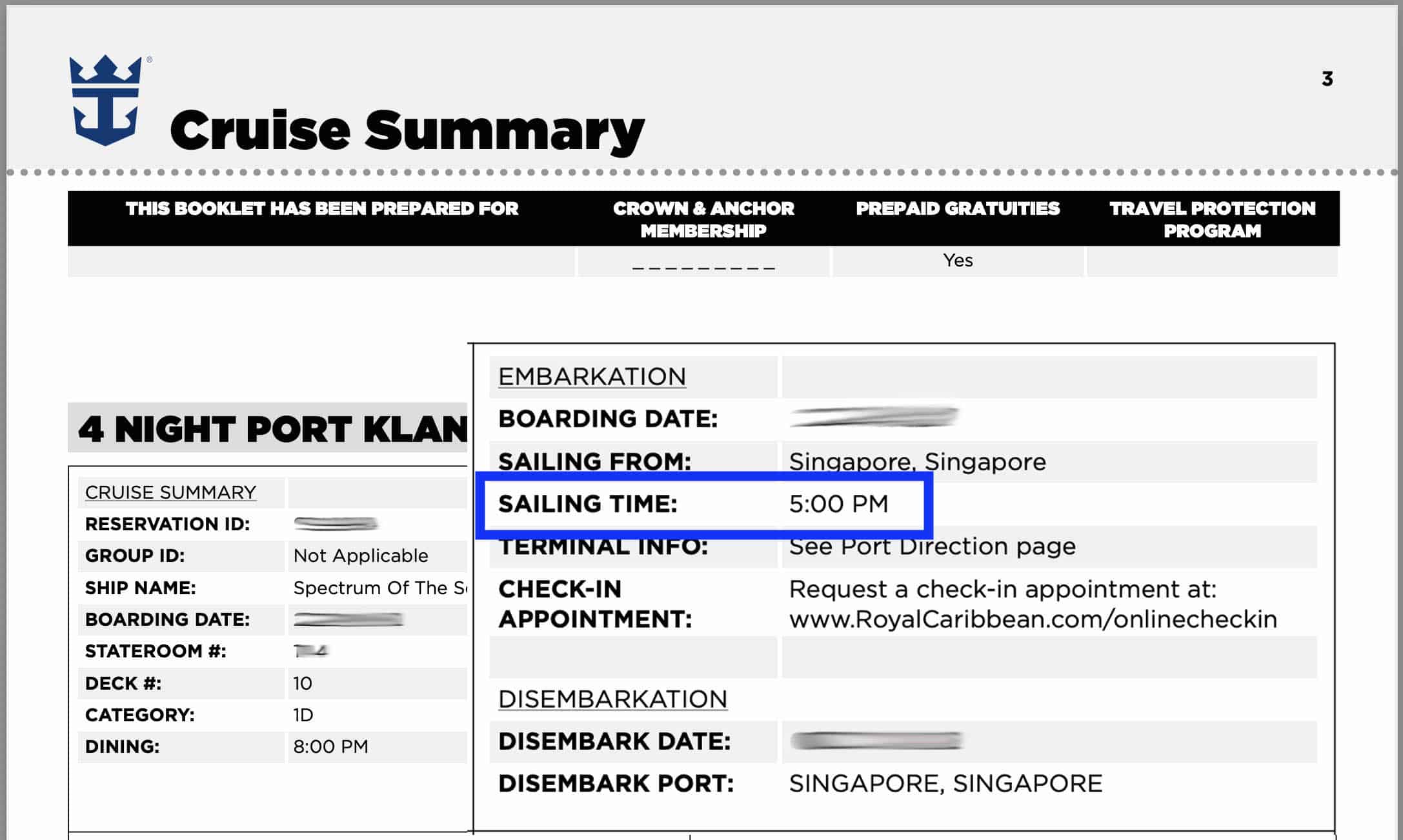 Spectrum of the Seas Boarding Time