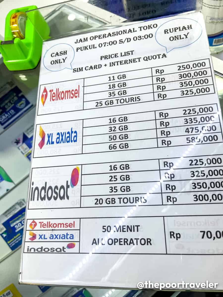 Tarifas de Internet SIM de datos del aeropuerto de Yakarta