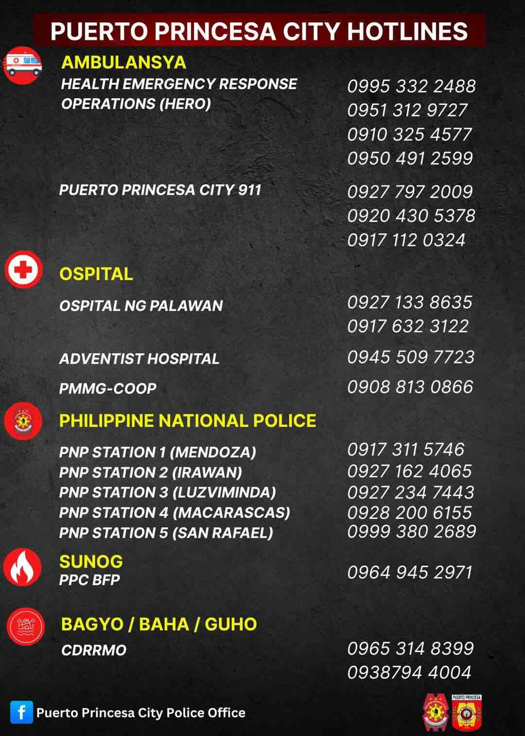 Puerto Princesa City Emergency Hotlines