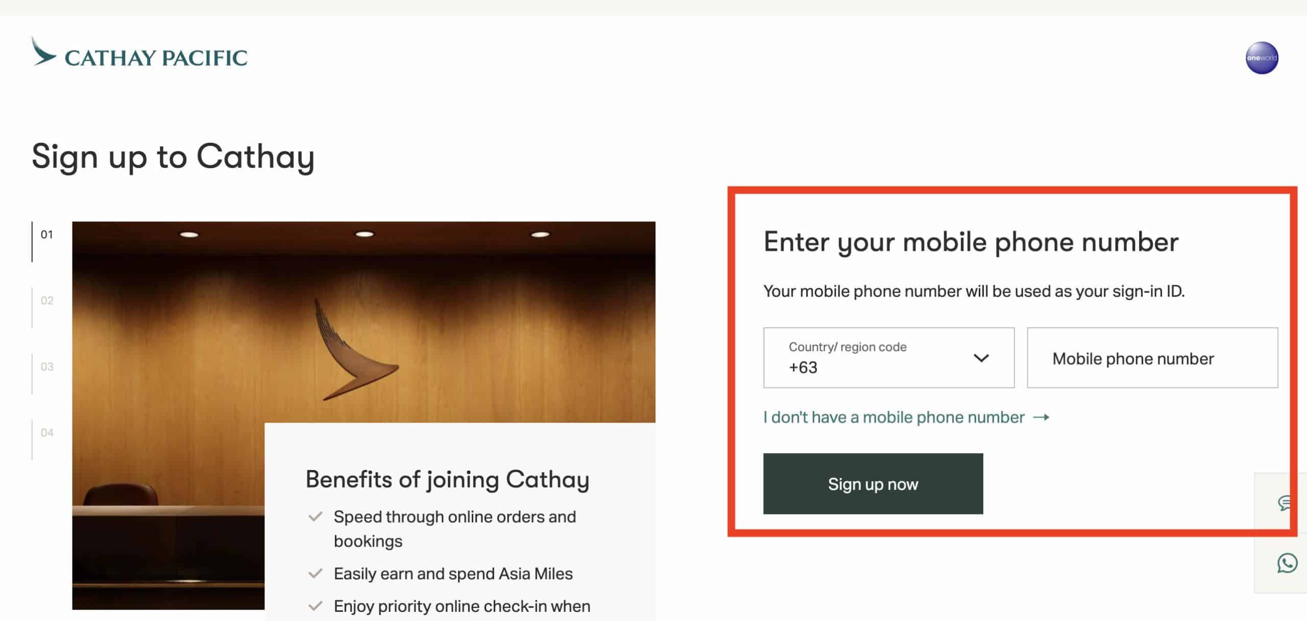 Cathay Pacific subscription page