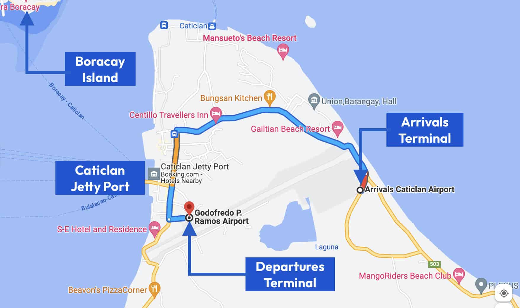 Aéroport de Caticlan et distance de Boracay