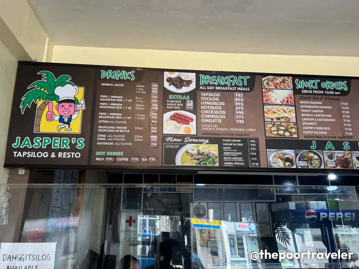 Jasper's Tapsilog and Resto Menu