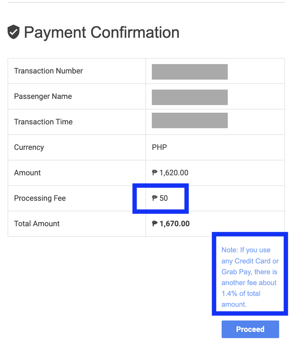 Travel tax Processing Fee