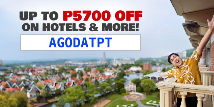 Use Promo Code AGODATPT for up to $100 (P5700) OFF on Agoda Hotels & More!