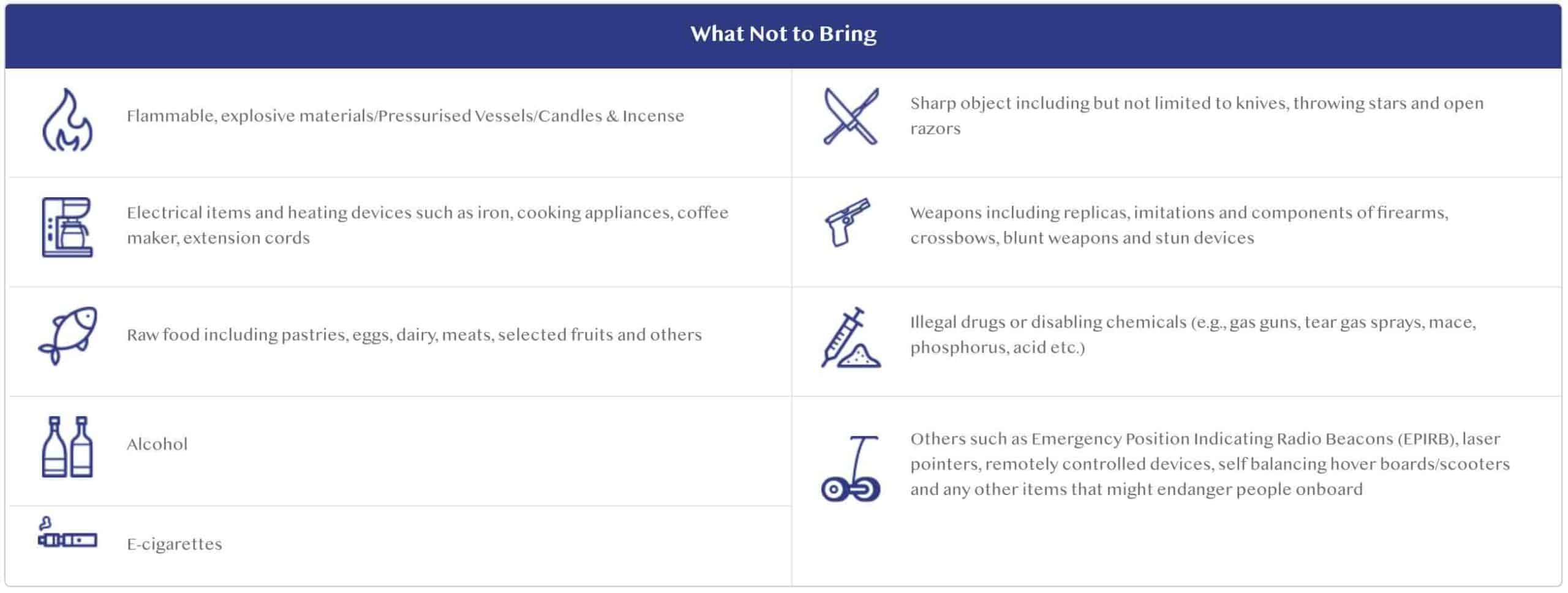 StarDream Cruises Prohibited Items