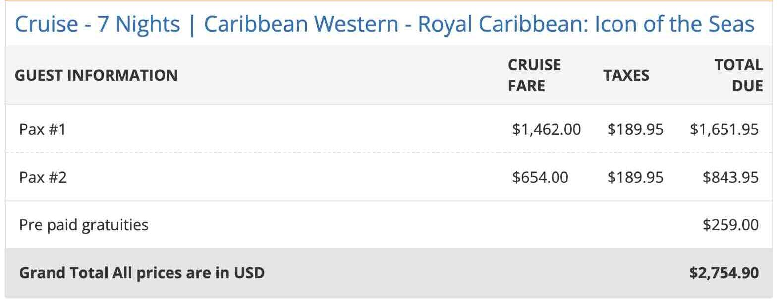 RC Icon of the Seas Caribbean Western Route Rate