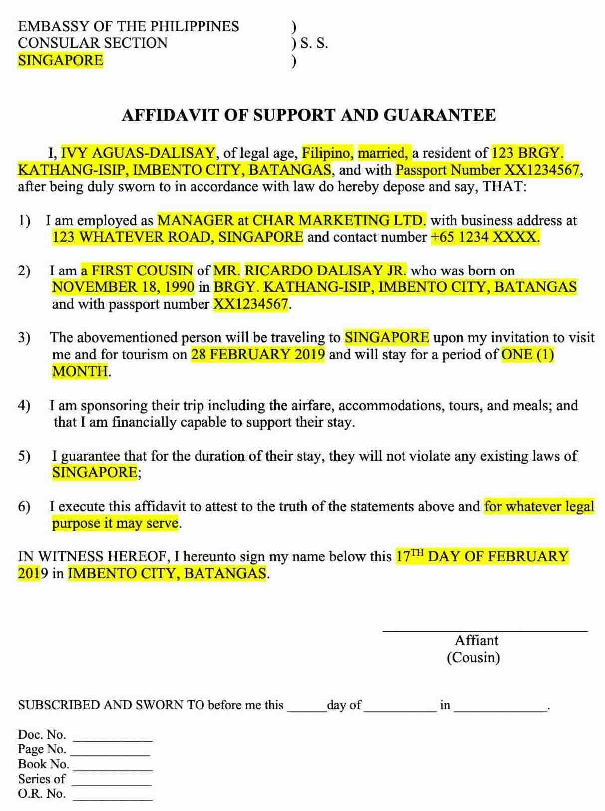 Affidavit of Support_Guarantee Sample