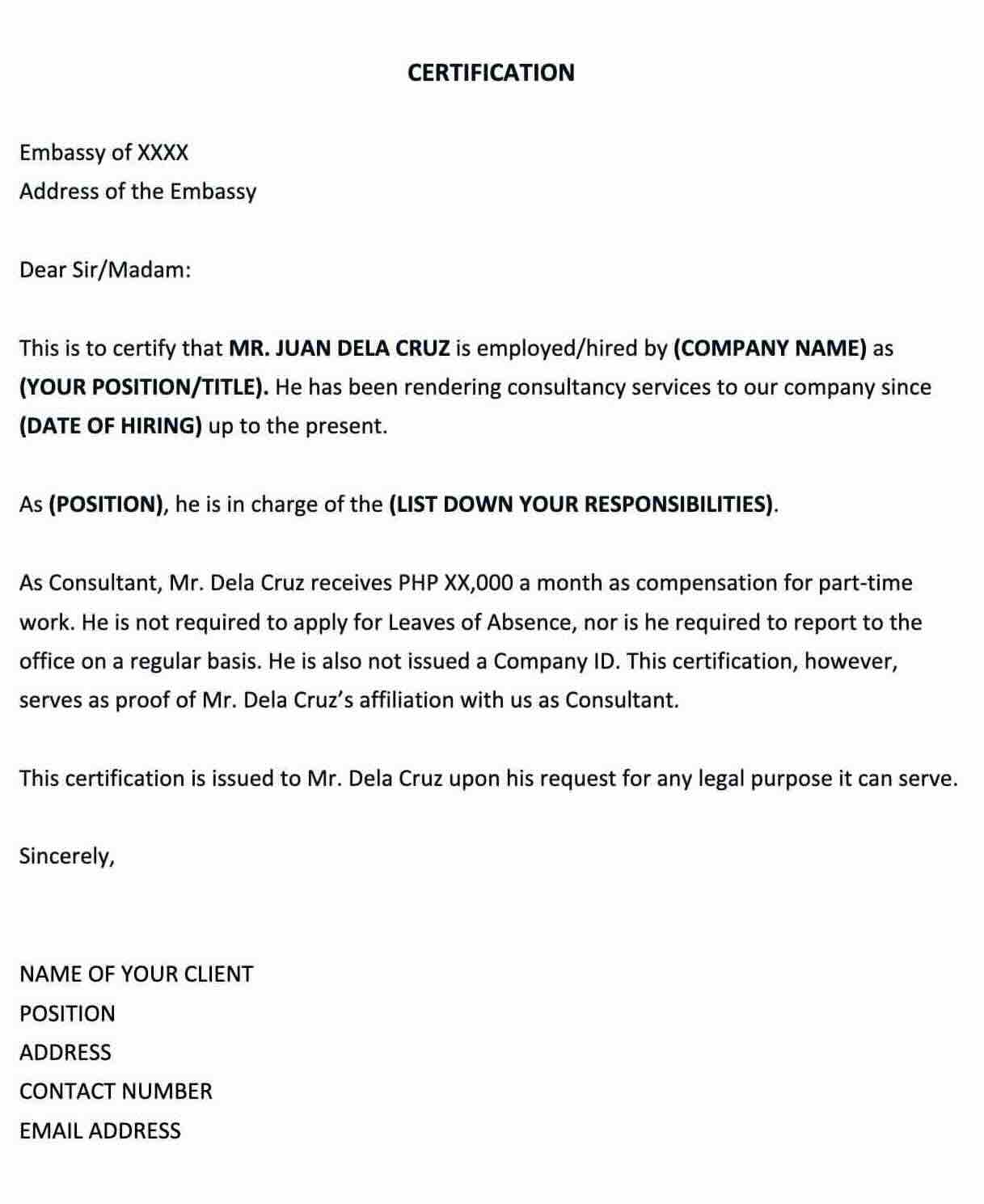 Certificate of Engagement Sample