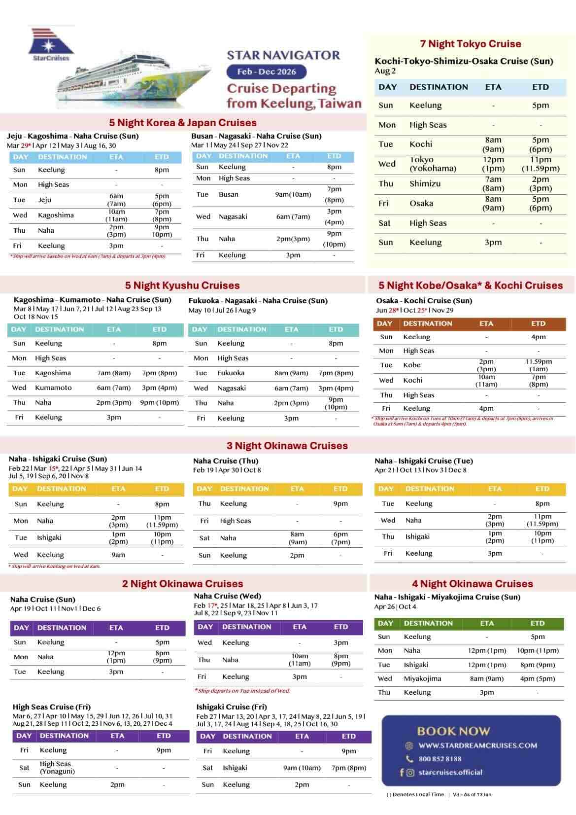 Star Navigator 2026 Taiwan Sailings